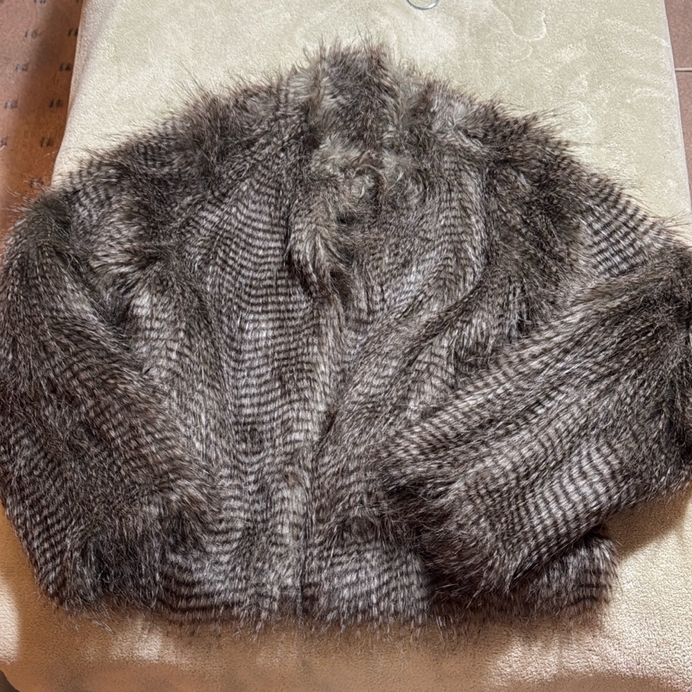 Brown and gray faux for jacket